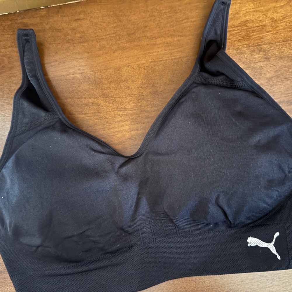 Puma Black Seamless Sports Bra with White Logo